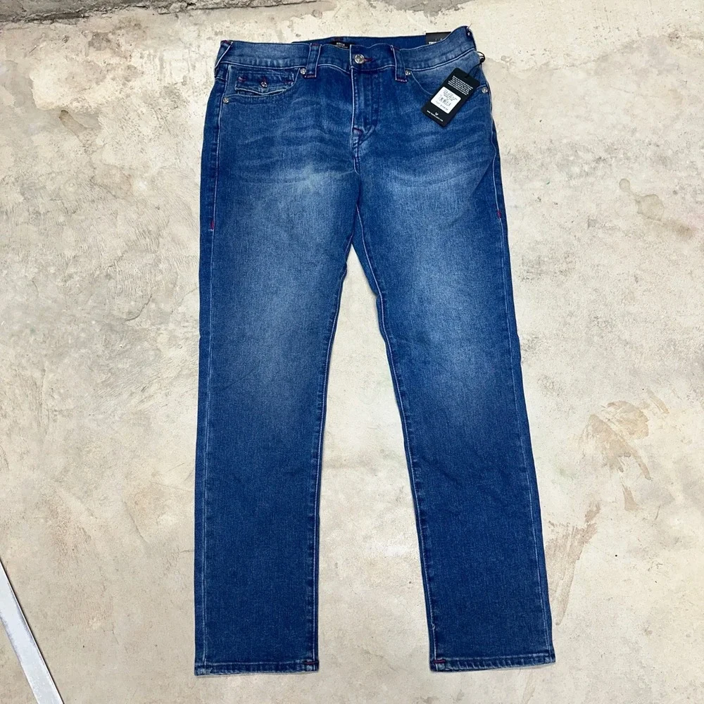 True Religion Rocco Relaxed Skinny Jeans Men W34 L32 Medium Tidal Wash